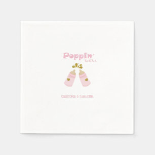 Pink Poppin Bottles Girl Baby Shower Napkin