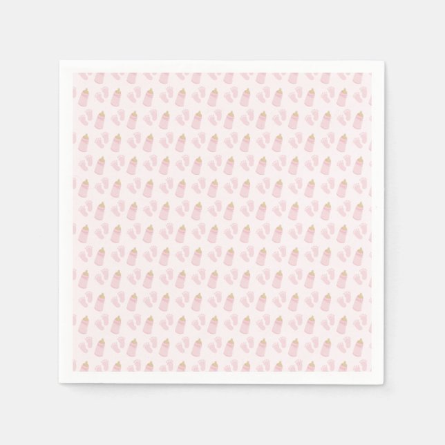 Pink Poppin Bottles Girl Baby Shower Napkin (Front)
