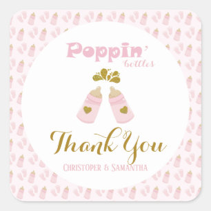 Pink Poppin Bottles Girl Baby Shower Square Sticker