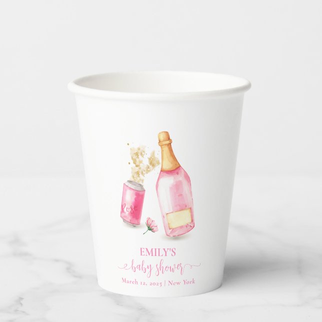 Pink Poppin Champagne Beer Girl Baby Shower  Paper Cups (Front)