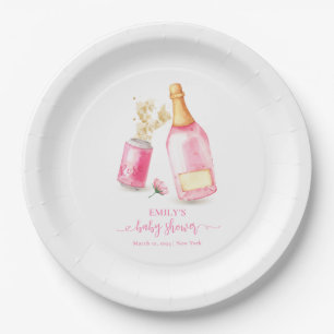 Pink Poppin Champagne Beer Girl Baby Shower Paper Plate