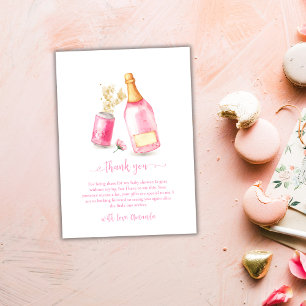 Pink Poppin Champagne Beer Girl Baby Shower Thank You Card