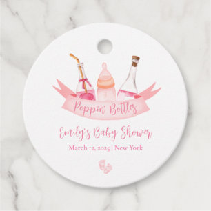 Pink Poppin Champagne Bottles Feet Baby Shower Favour Tags