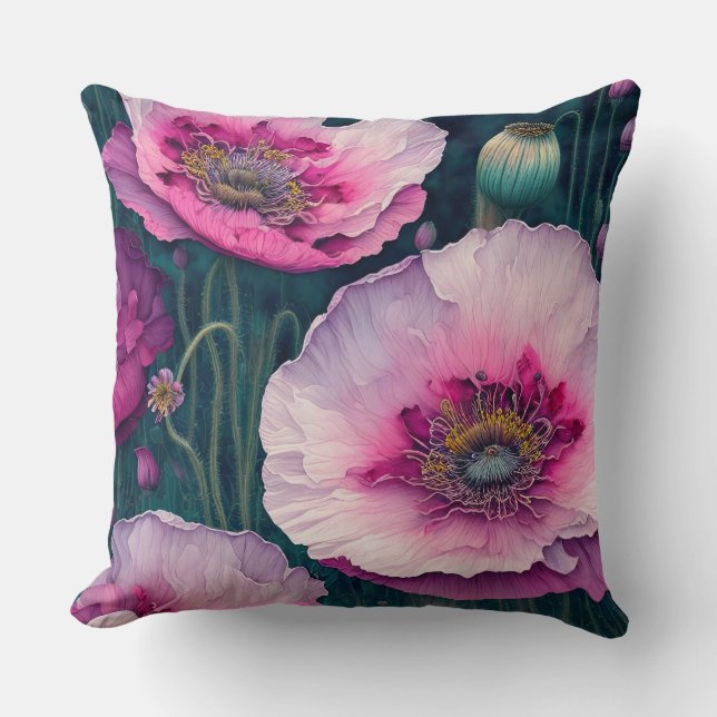 Pink Poppy Abstract Cushion (Front)