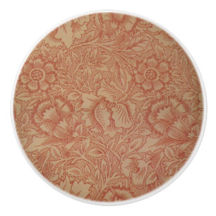 Pink Poppy (by William Morris) (Vintage Pattern) Ceramic Knob