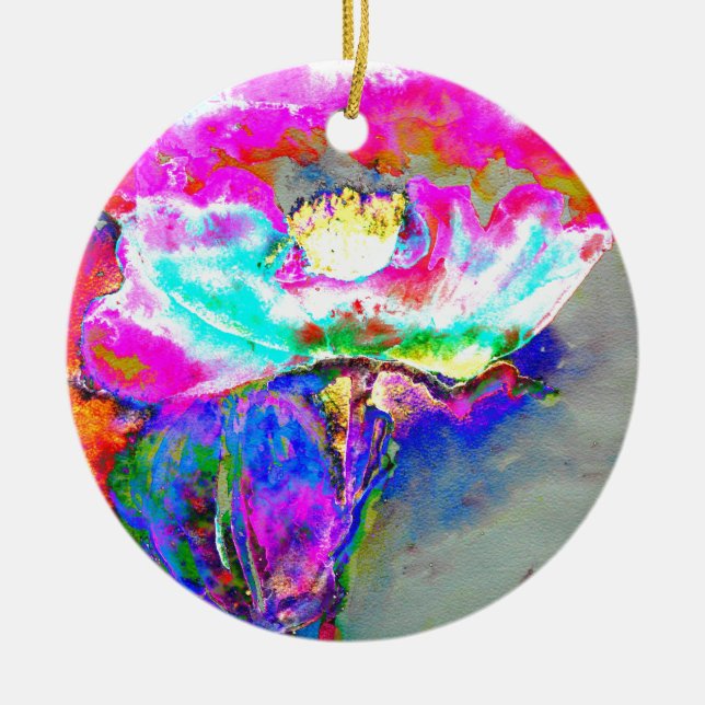 Pink Poppy Ceramic Tree Decoration (Front)