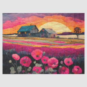 Pink Poppy Farm at Sunset, Vibrant Farmhouse Decor Tissue Paper