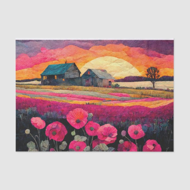 Pink Poppy Farm Collage Tissue Paper (Front)