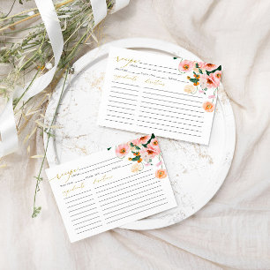 Pink Poppy Floral Bridal Shower Recipe Card 