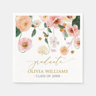 Pink Poppy Floral Graduation Napkin