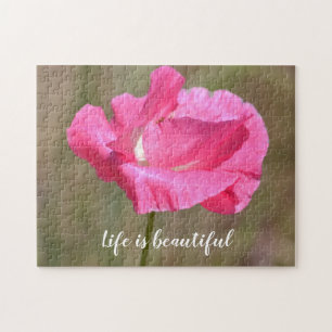 Pink Poppy Floral Inspirational Quote Jigsaw Puzzle