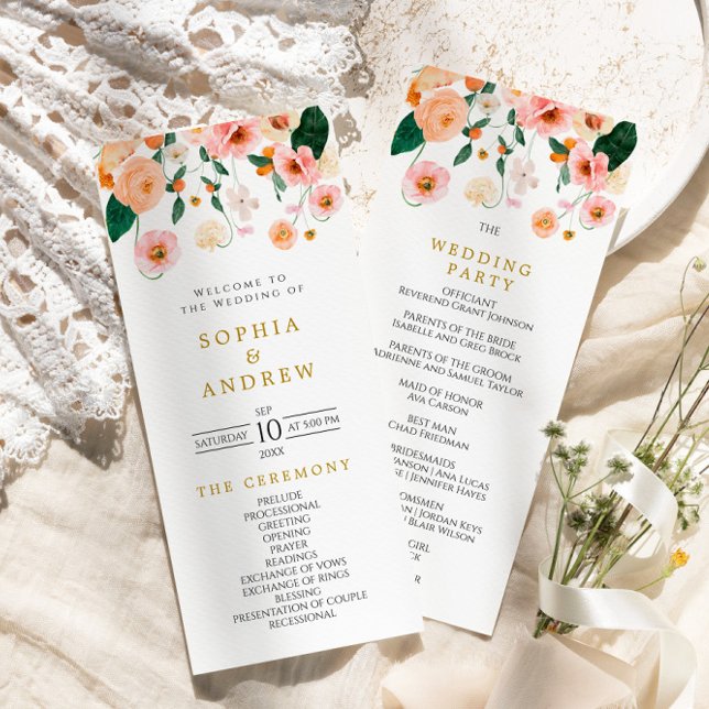Pink Poppy Floral Wedding Programs (Creator Uploaded)
