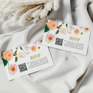 Pink Poppy Floral Wedding QR RSVP Enclosure Card