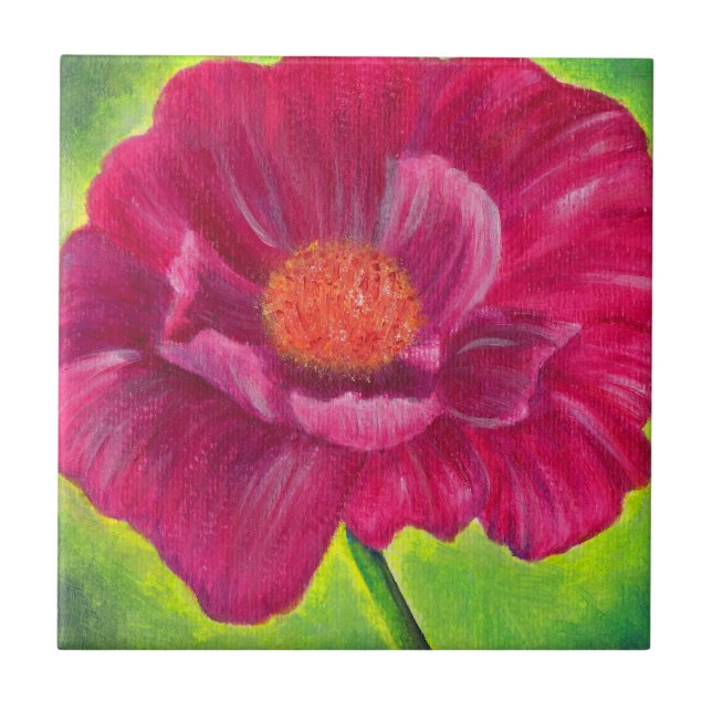 Pink Poppy Flower Closeup Acrylic Painting Ceramic Tile (Front)