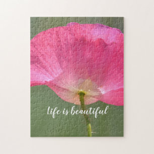 Pink Poppy Flower Inspirational Quote Jigsaw Puzzle