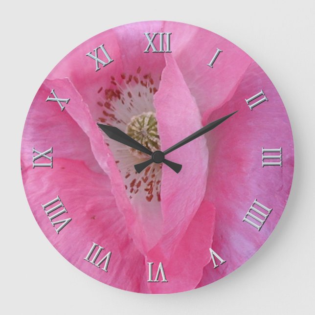 Pink Poppy Flower-lovers Designer Clock (Front)