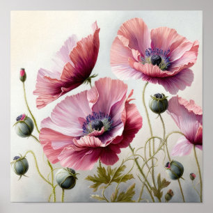 Pink Poppy Flowers Art Print Poster