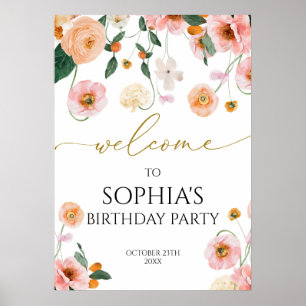 Pink Poppy Flowers Birthday Party Welcome Poster