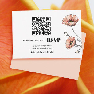 Pink poppy flowers QR code floral wedding RSVP