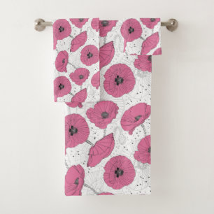Pink Poppy Flowers towel set