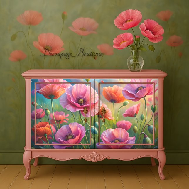 Pink Poppy Garden Floral Decoupage Tissue Paper (Pink Poppy Garden Floral Decoupage Tissue Paper)
