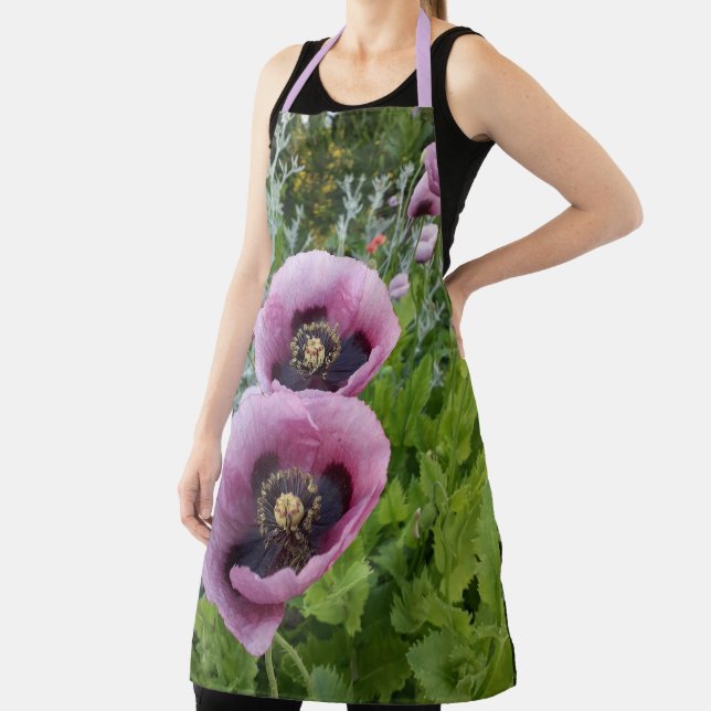 Pink Poppy Purple Flower Womans Mum Mothers Apron (Insitu)