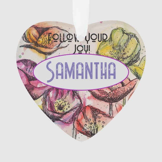 Pink Poppy Watercolor Childs Name Decoration (Front)