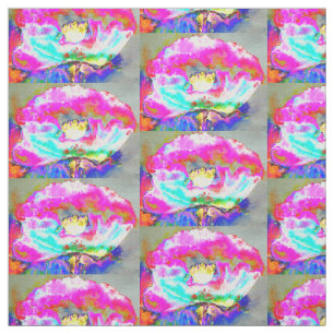 Pink  Poppy, watercolor floral painting Fabric