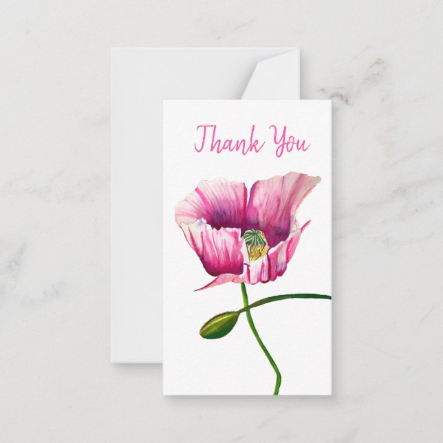 Pink poppy watercolor flower art card (Front)