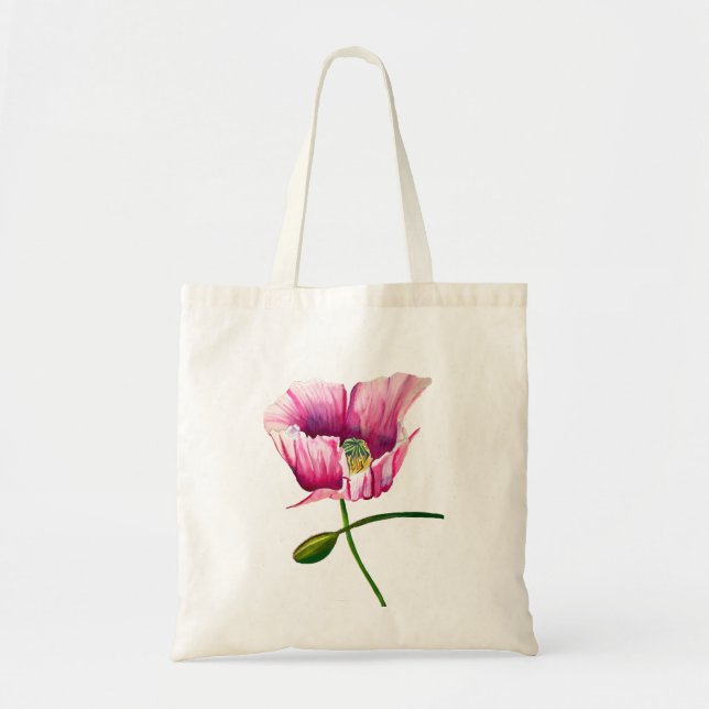Pink Poppy watercolor flower pretty art Tote Bag (Front)