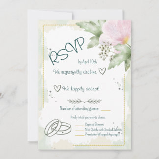 Pink Poppy Watercolour Florals RSVP Card