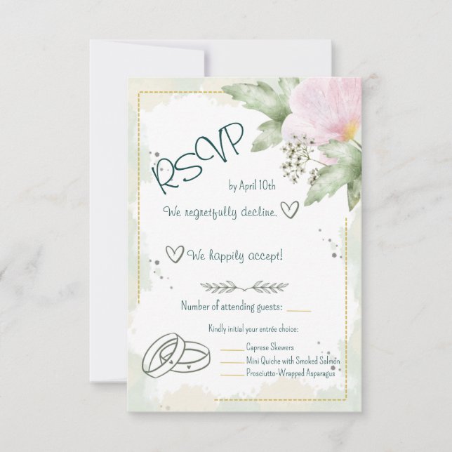 Pink Poppy Watercolour Florals RSVP Card (Front)