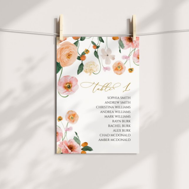 Pink Poppy Wedding Table Number 1 Seating Chart (Creator Uploaded)