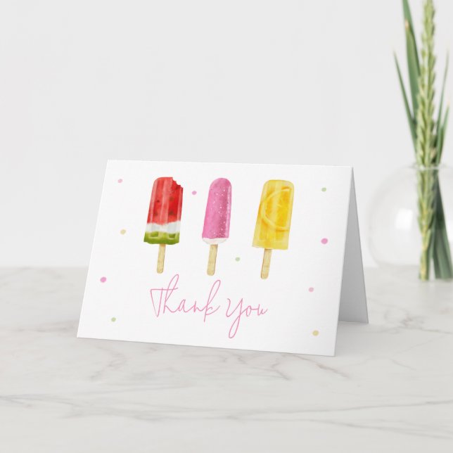 Pink Popsicle Baby Shower  Thank You Card (Front)