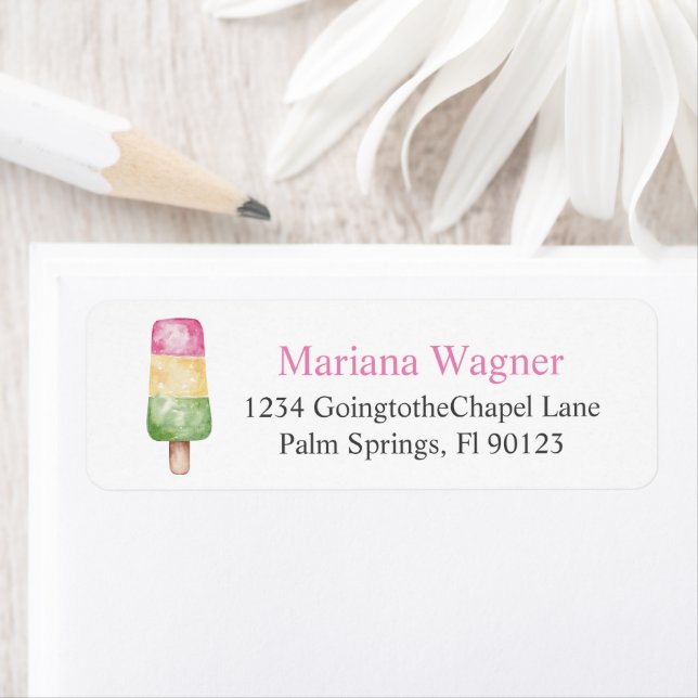 Pink Popsicle Birthday Party Return Address Label (Insitu)