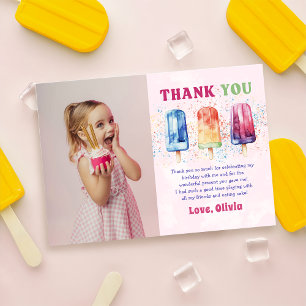 Pink Popsicle Birthday Photo Thank You Card