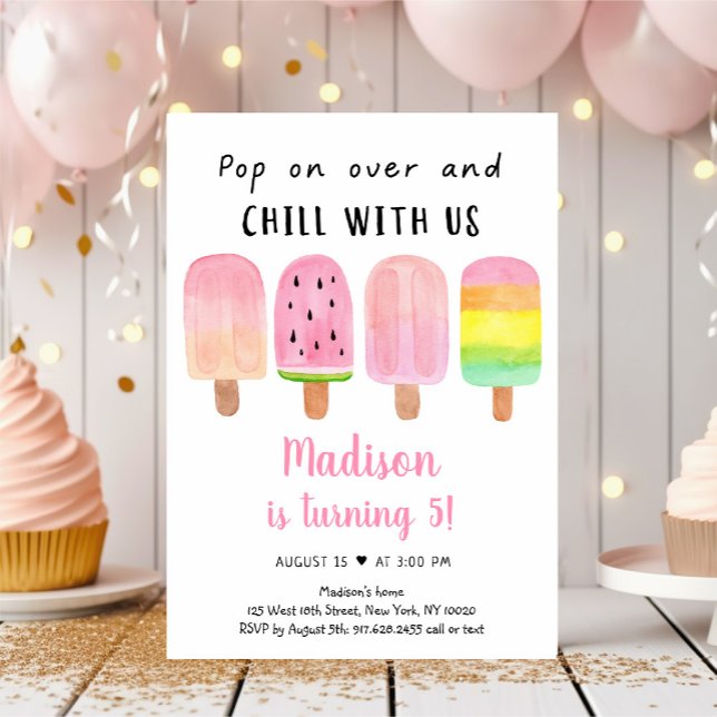 Pink Popsicle Chill With Us Birthday Invitation (Creator Uploaded)