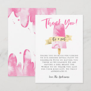 Pink Popsicle Girl Gender Reveal Party Thank You Card
