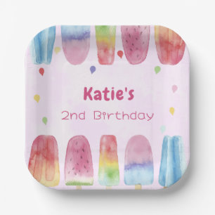 Pink Popsicle Ice Cream Girl Birthday Party Paper Plate