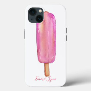Pink Popsicle Ice Cream Watercolor Trendy Add Name iPhone 13 Case