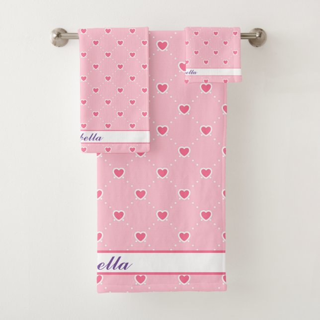 Pink Popular Heart Valentines Day Collection Bath Towel Set (Insitu)