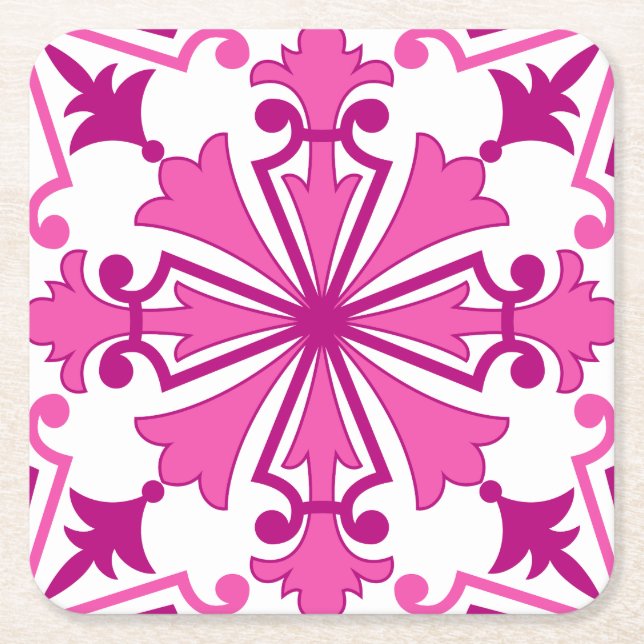 Pink Portuguese Tile Paper Coaster (Front)