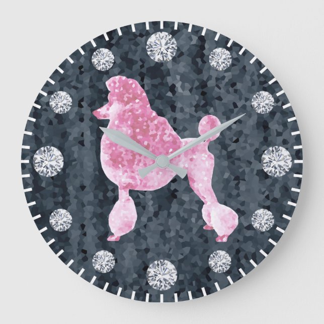 Pink Posh Poodle Diamond Dog Hour Large Clock (Front)