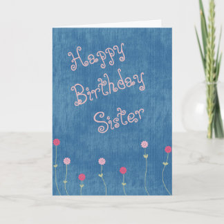 Pink Posies on Denim Sister Birthday Card