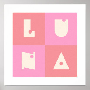 Pink Poster nursery wall art decor LUNA name