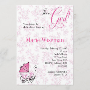 Pink Pram Baby Shower Invitationas Invitation