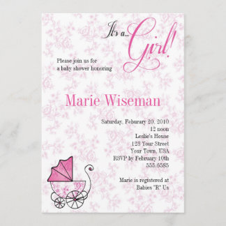 Pink Pram Baby Shower Invitationas Invitation