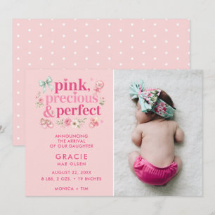 Pink Precious Perfect Baby Girl Birth Announcement
