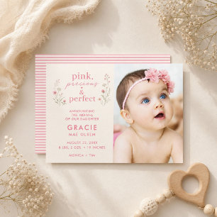 Pink Precious Perfect Wildflower Girl Photo Birth Announcement