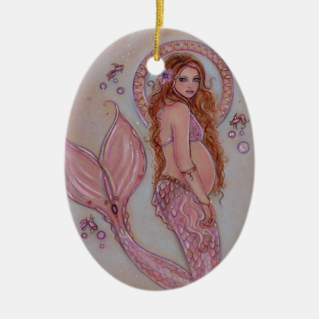 Pink pregancy mermaid expectant mum by Renee Ceramic Ornament (Front)